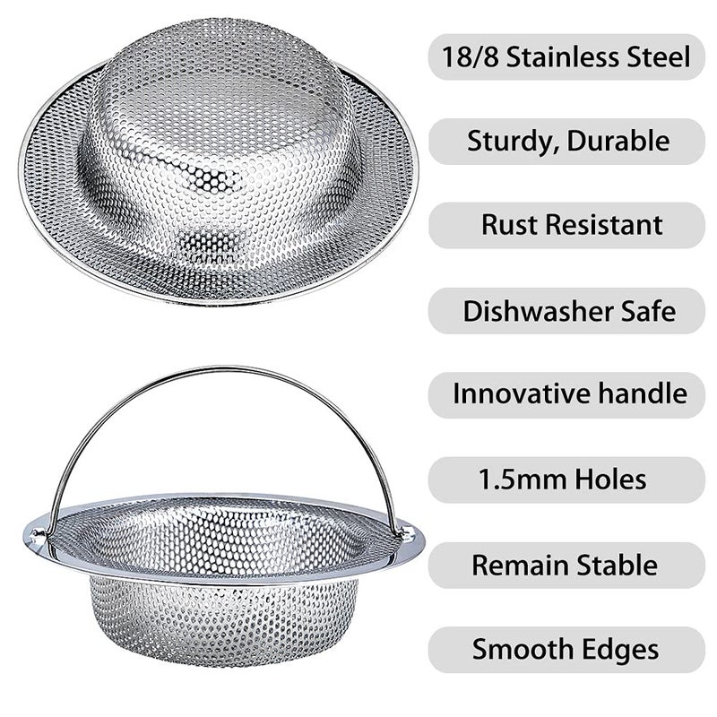 JUNADAEL J Kitchen Sink Strainer, 2-Pack Sink Strainer Basket with Handle, 4.5" Diameter, Stainless Steel, Rust Free and Dishwasher Safe - Image 3